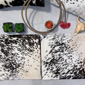 2- New Handmade Real Cowhide Leather Pillow Covers Hair On ~ 15” x 15”